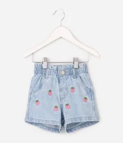 Short Jeans Infantil com Bordado de Morangos - Tam 1 A 6 Anos