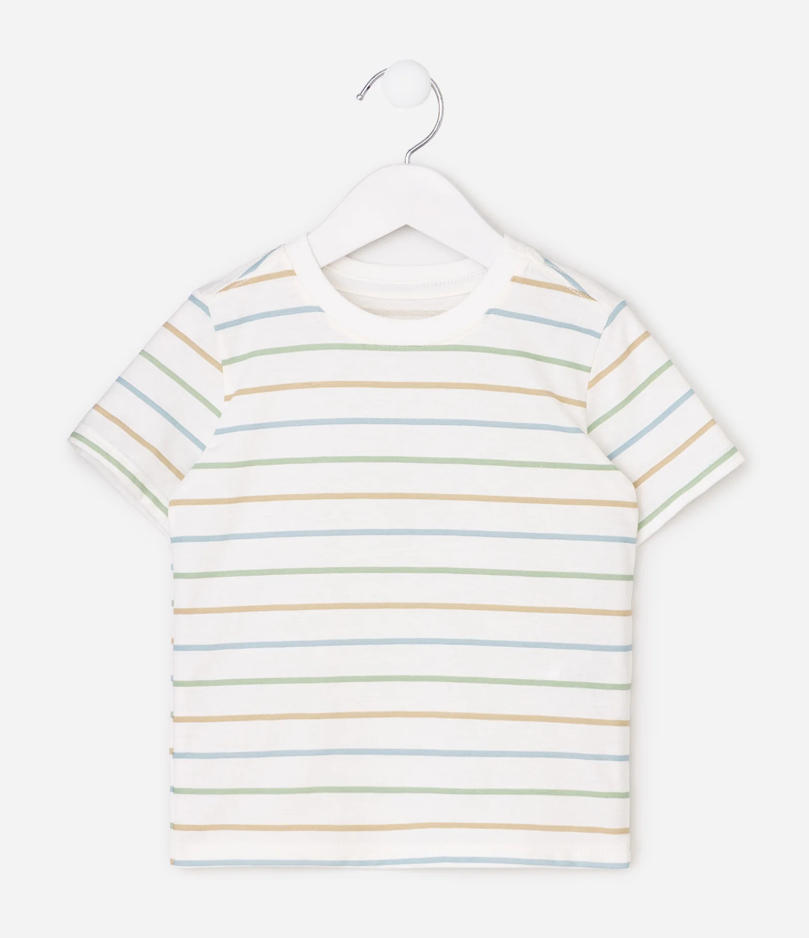 Camiseta Infantil em Algodão com Listras Coloridas - Tam 1 a 6 Anos Branco 1