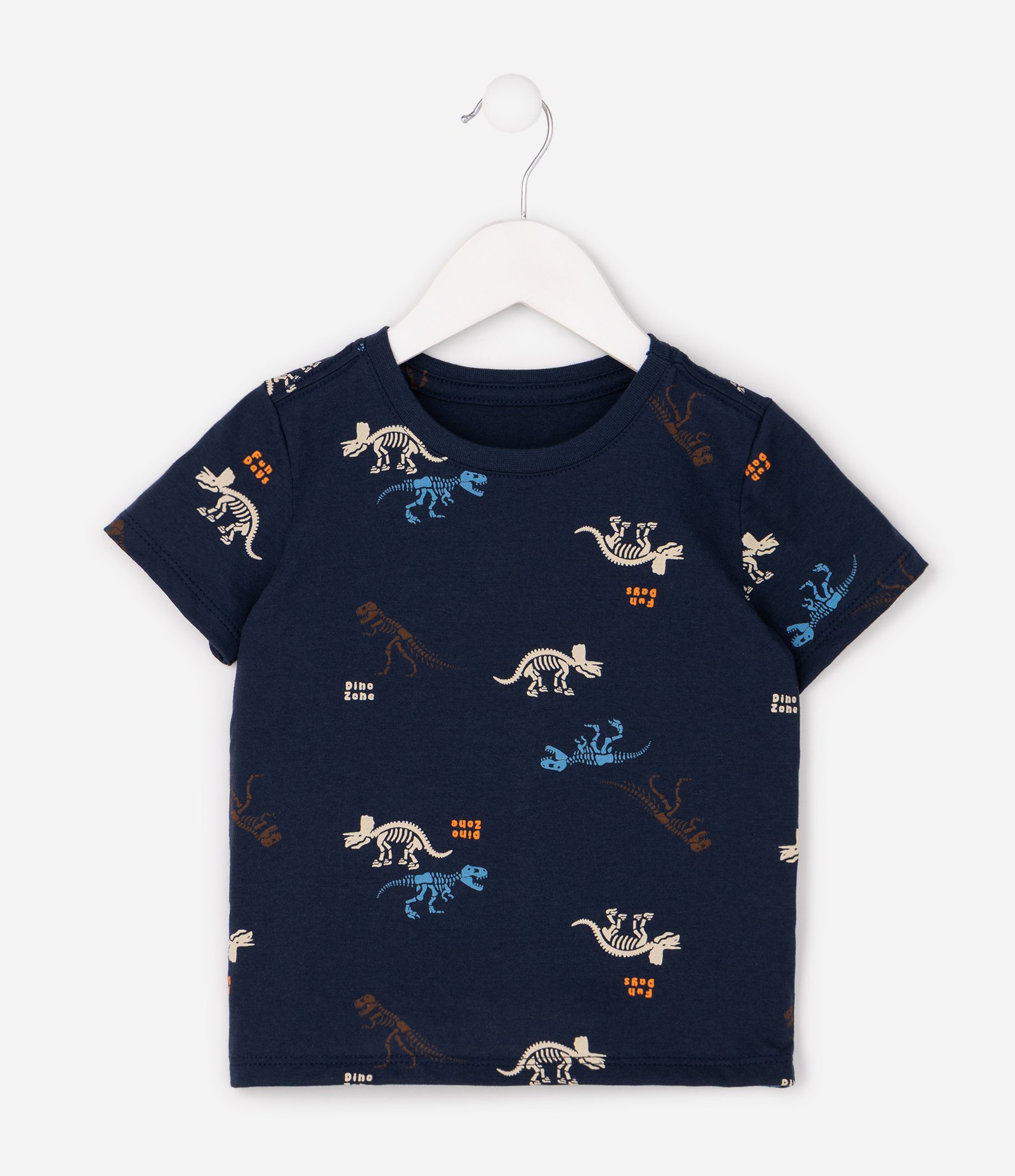Camiseta Infantil em Algodão com Estampa de Dinossauro - Tam 1 a 6 Anos Azul 1
