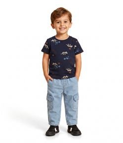 Camiseta Infantil em Algodão com Estampa de Dinossauro - Tam 1 a 6 Anos