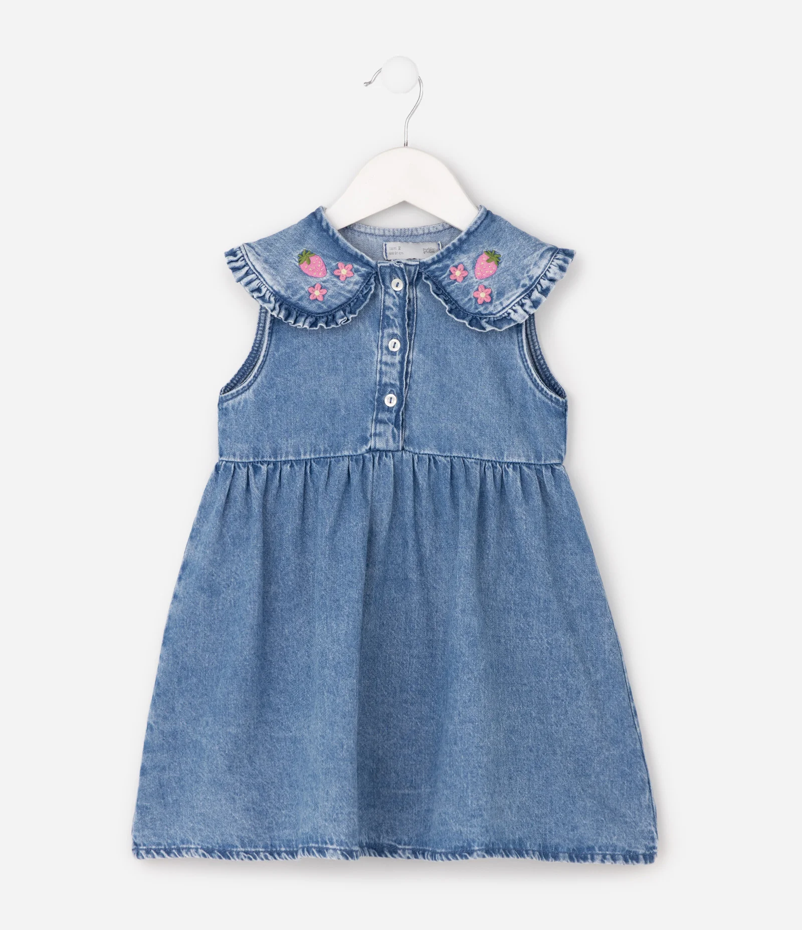 Vestido Jeans Infantil com Bordado de Florzinhas - Tam 1 a 6 Anos Azul 2