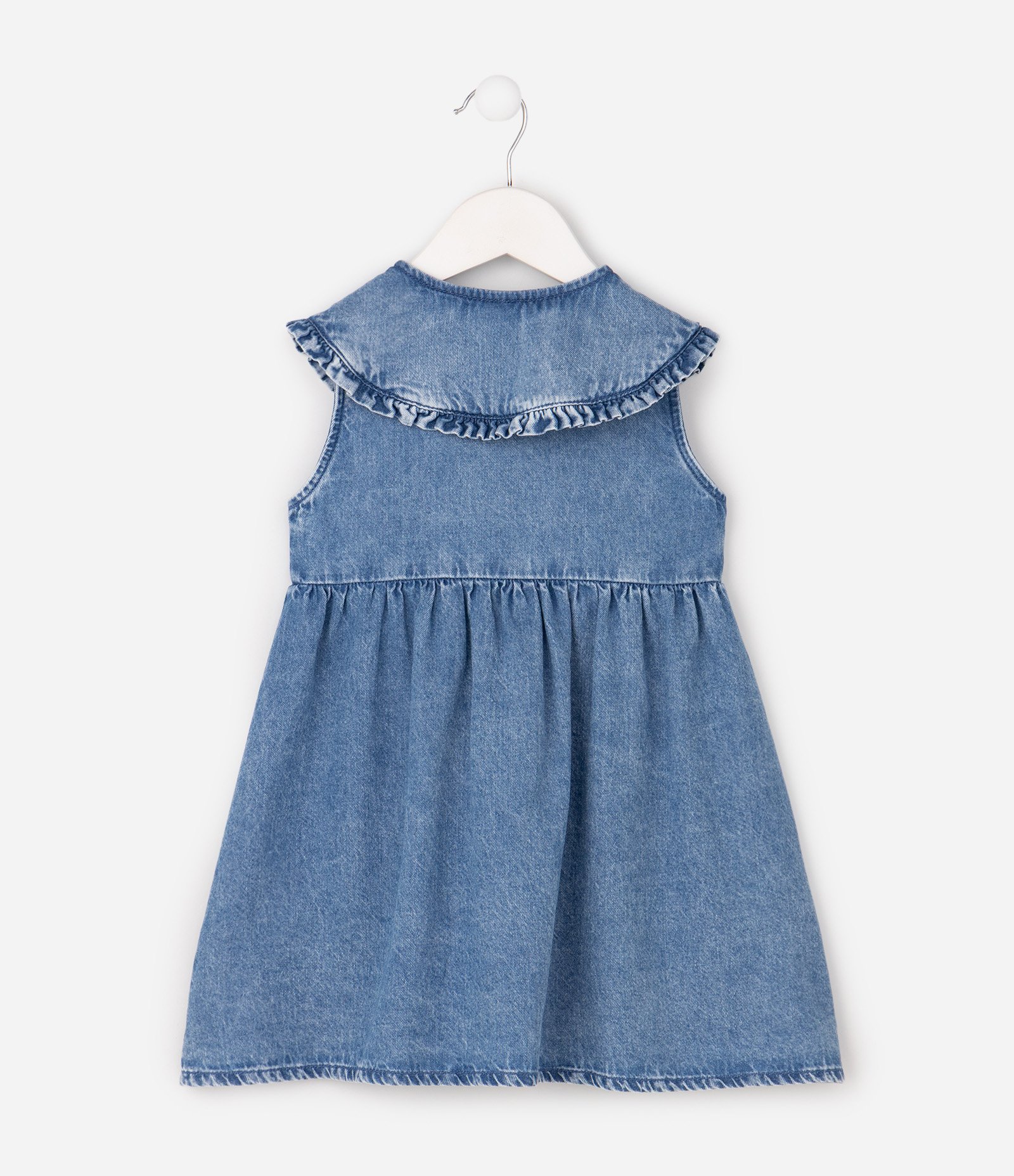 Vestido Jeans Infantil com Bordado de Florzinhas - Tam 1 a 6 Anos Azul 3