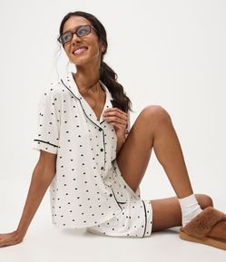 Pijama Curto Americano em Viscolycra com Estampa de Corações