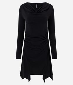 Vestido Manga Longa em Tule com Barra Assimétrica