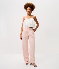 Calça Barrel em Sarja com Cintura Baixa e Bolsos