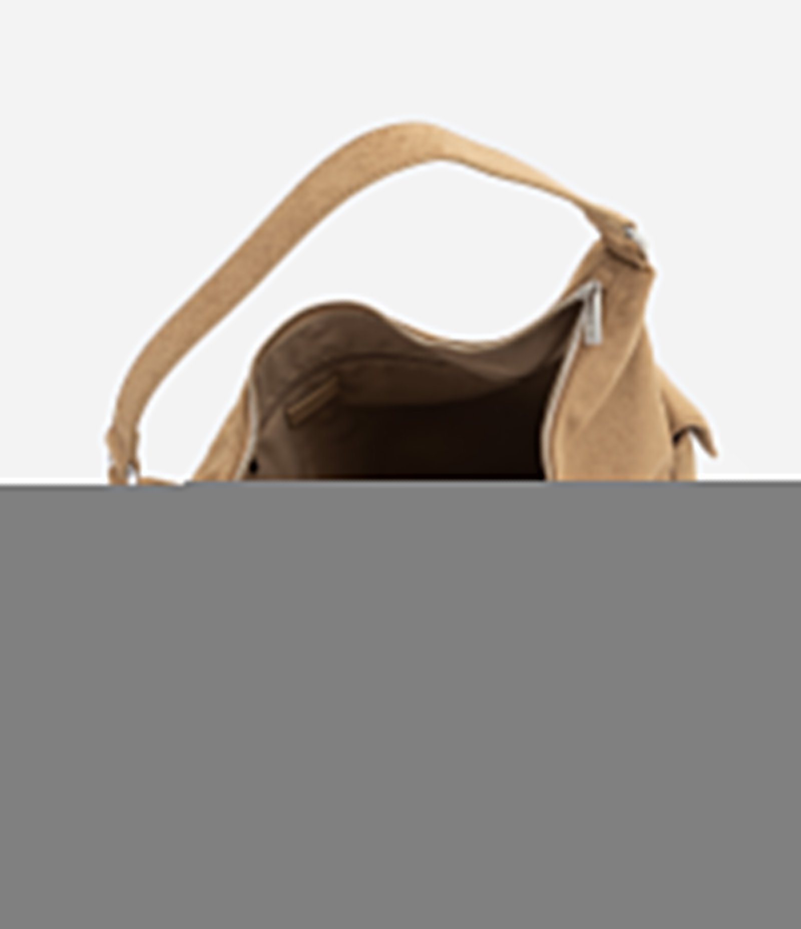 Bolsa Hobo Média em Suede com Detalhes Metalizados Bege 4
