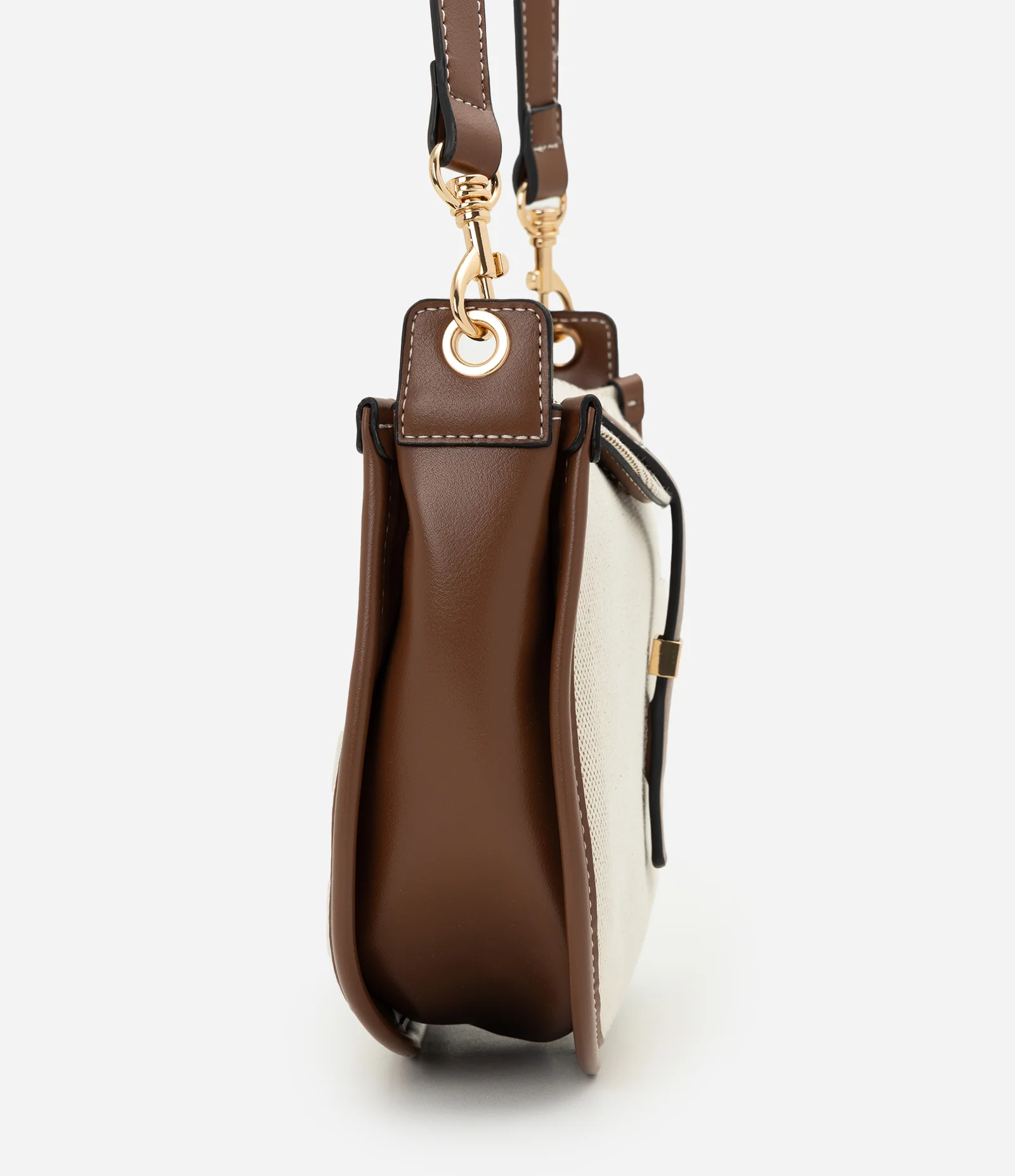 Bolsa Transversal Média com Aba e Detalhes Contrastantes Bege 2