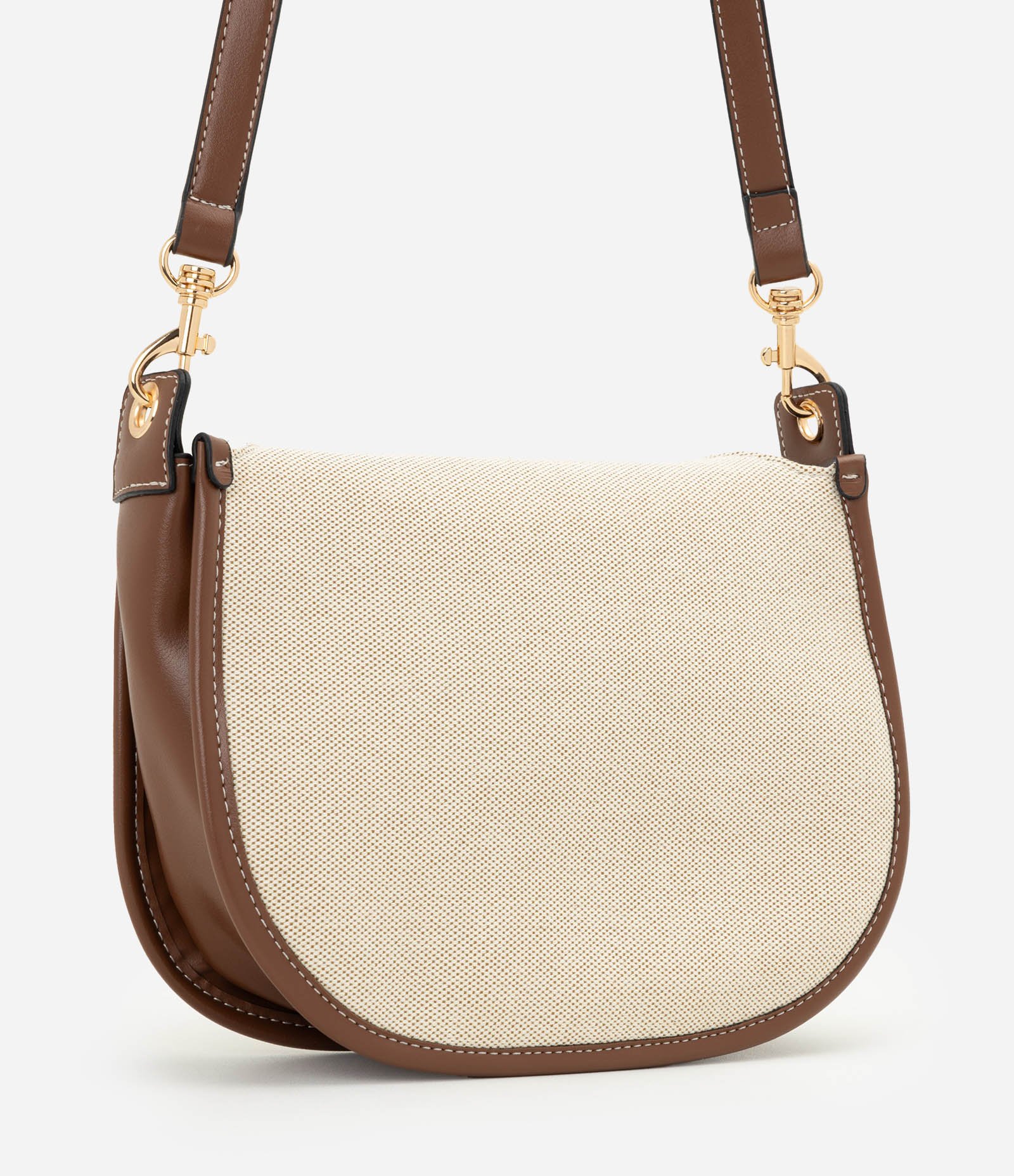 Bolsa Transversal Média com Aba e Detalhes Contrastantes Bege 3