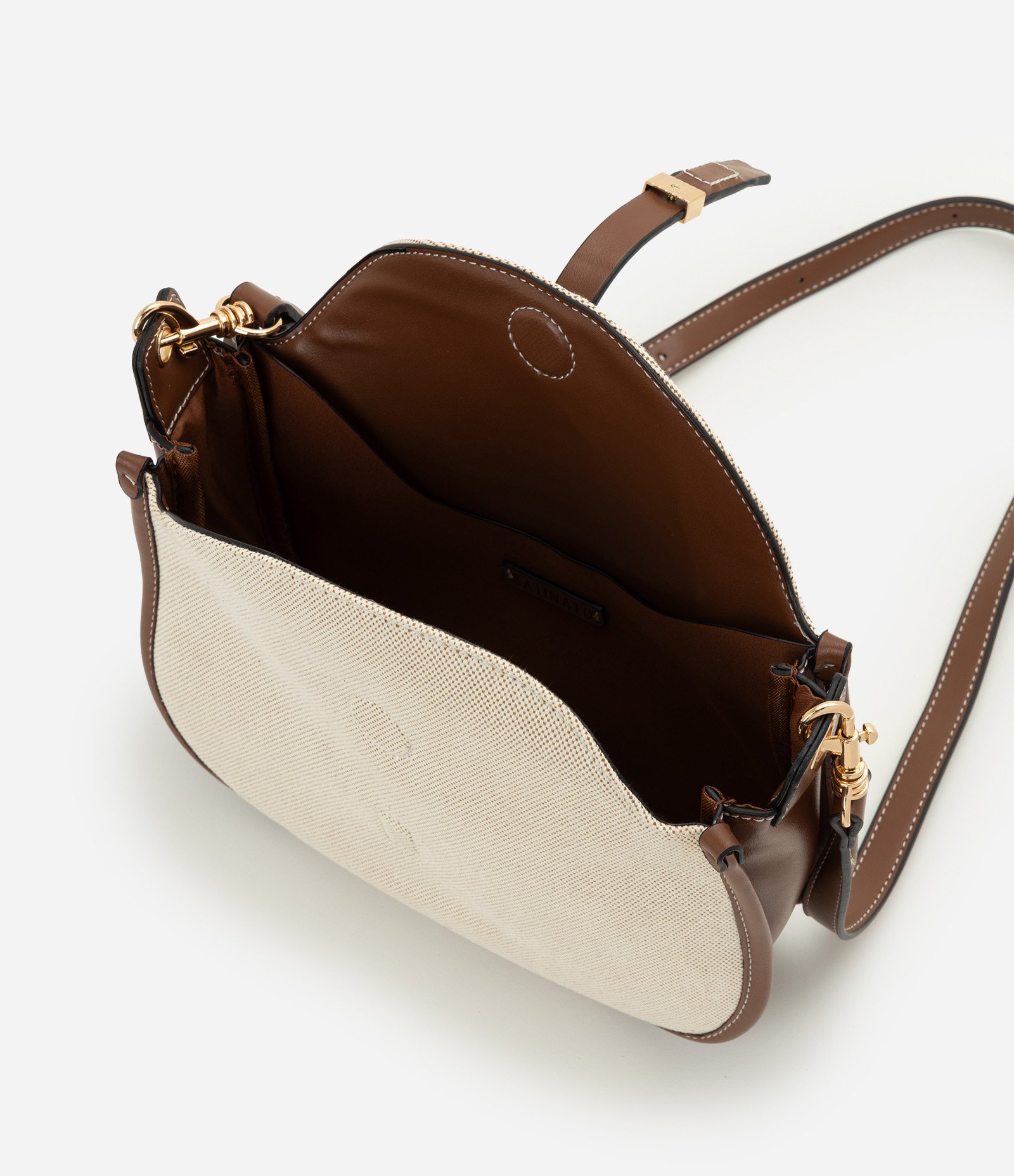 Bolsa Transversal Média com Aba e Detalhes Contrastantes Bege 4