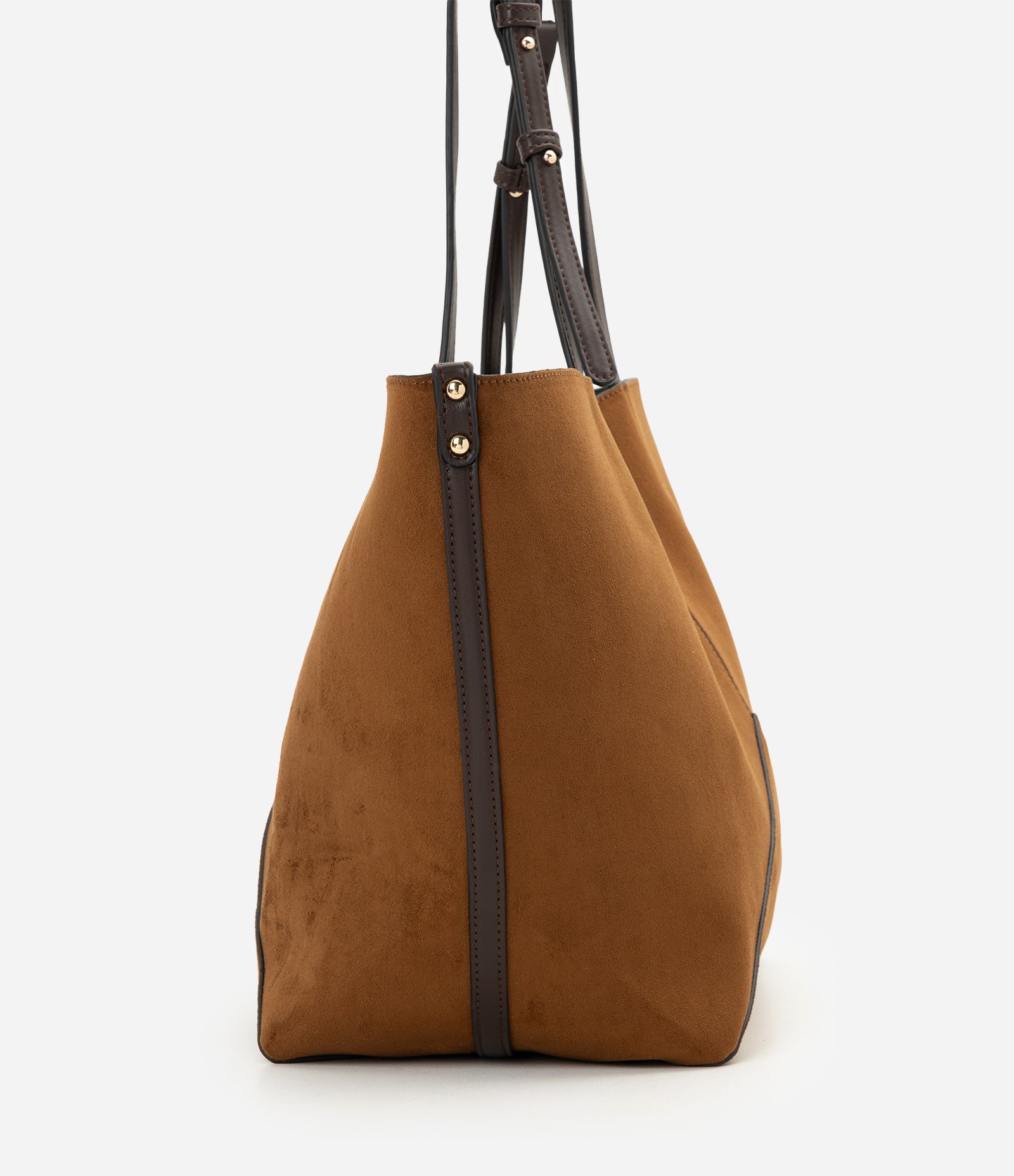 Bolsa Shopper Grande em Suede com Recortes Geométricos Marrom 2