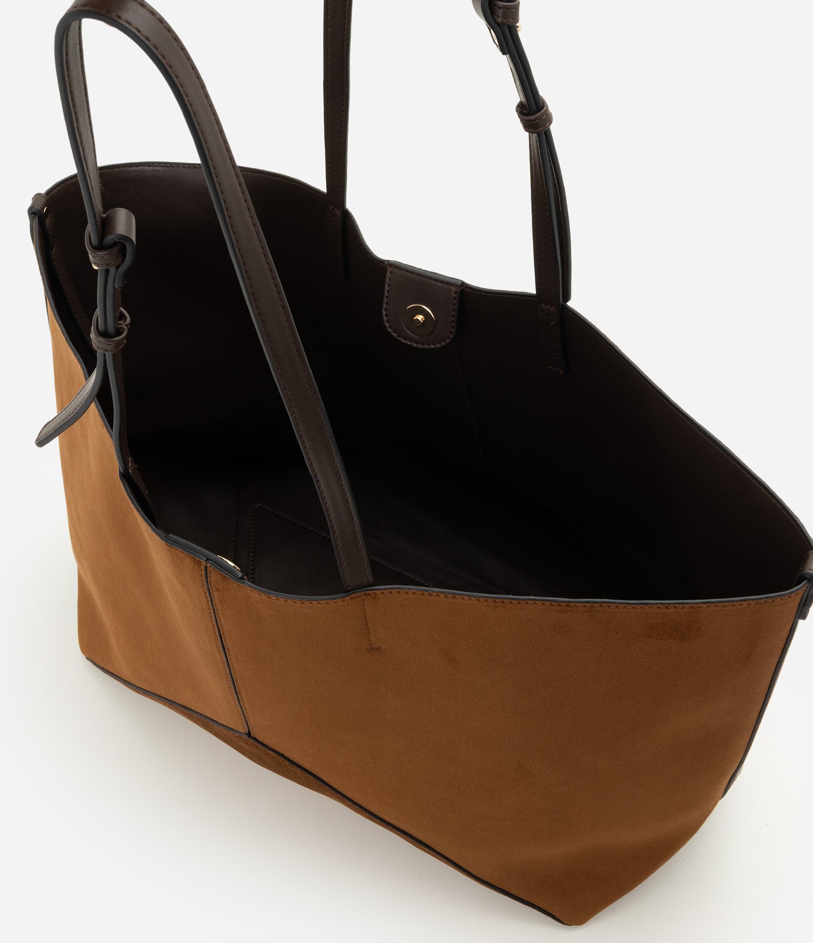 Bolsa Shopper Grande em Suede com Recortes Geométricos Marrom 3