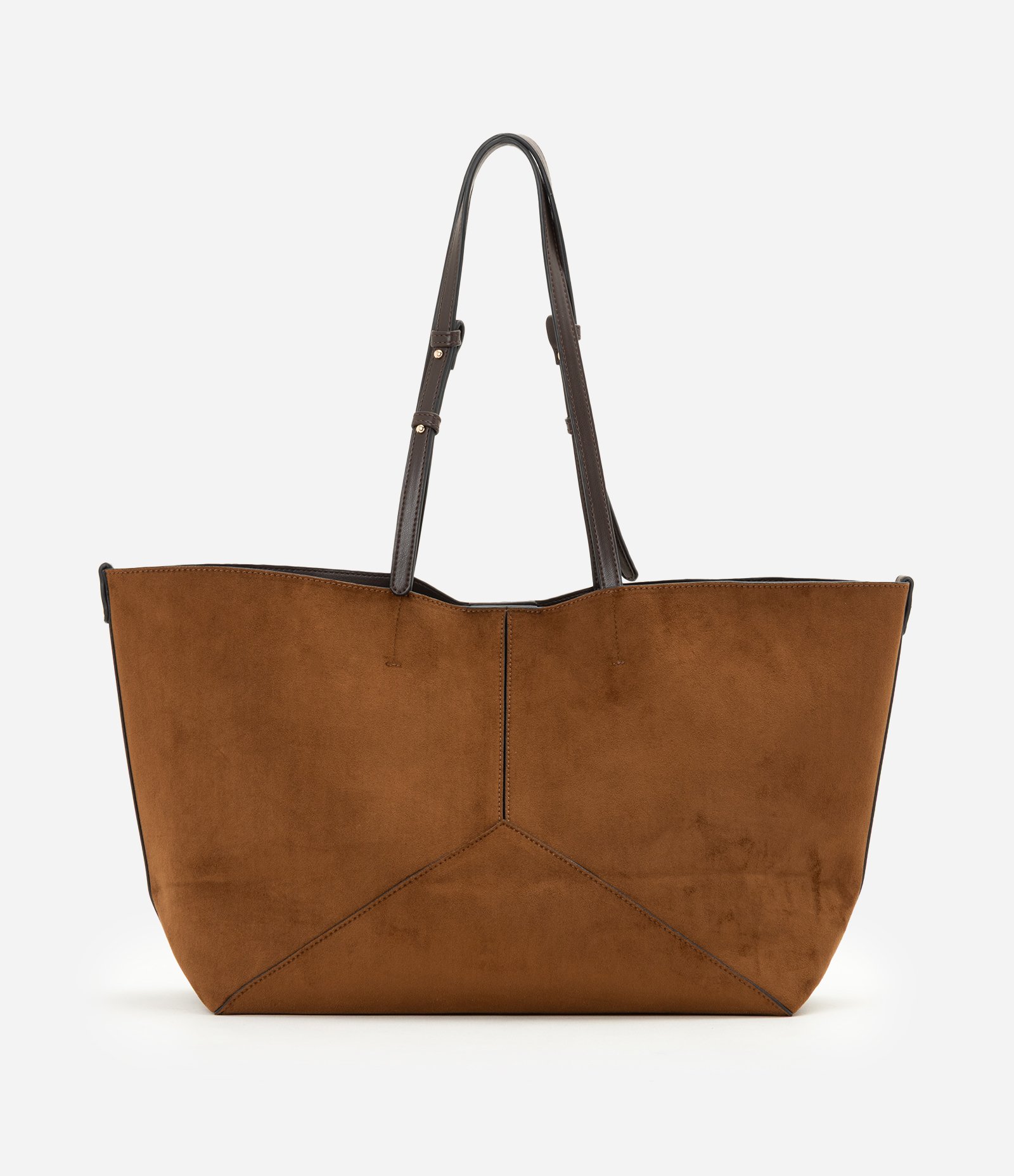 Bolsa Shopper Grande em Suede com Recortes Geométricos Marrom 5