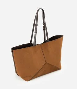 Bolsa Shopper Grande em Suede com Recortes Geométricos