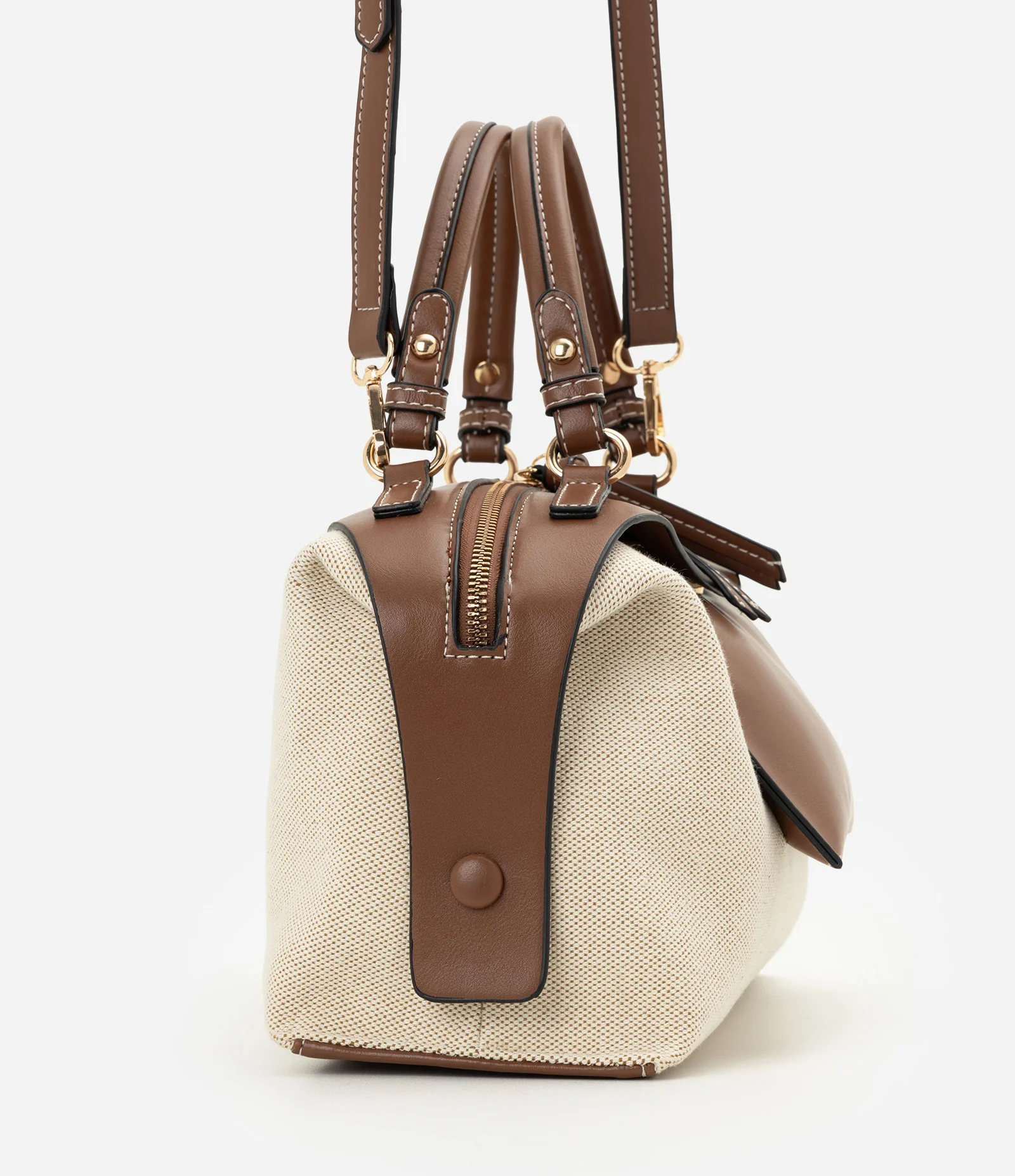Bolsa Satchel Média com Detalhes Contrastantes Bege 2