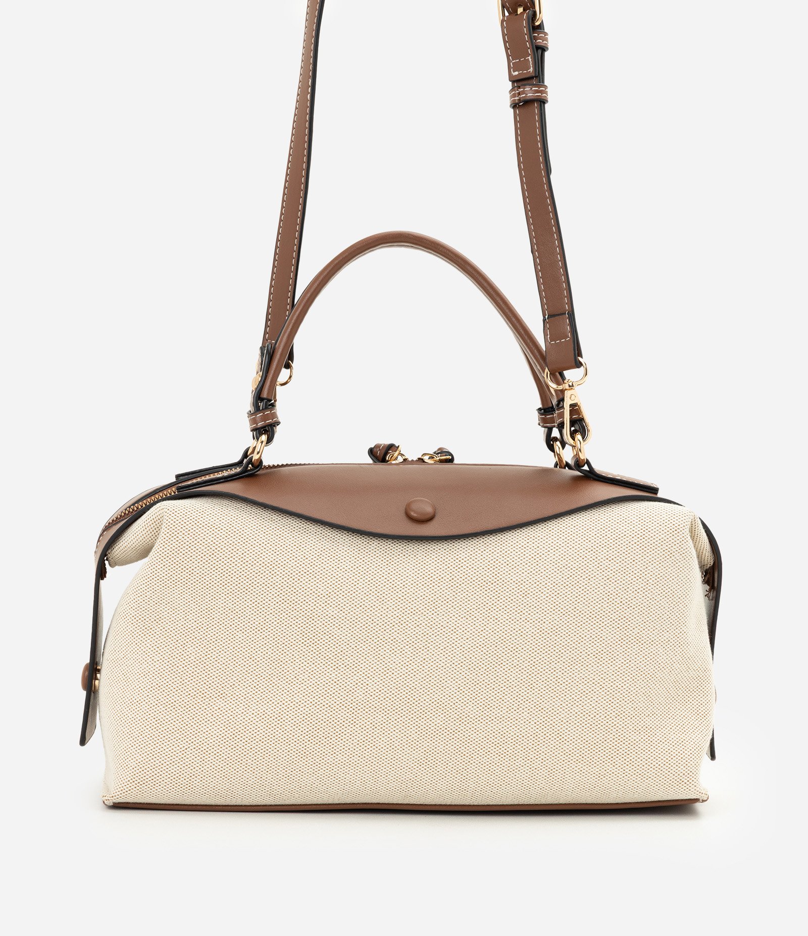 Bolsa Satchel Média com Detalhes Contrastantes Bege 3