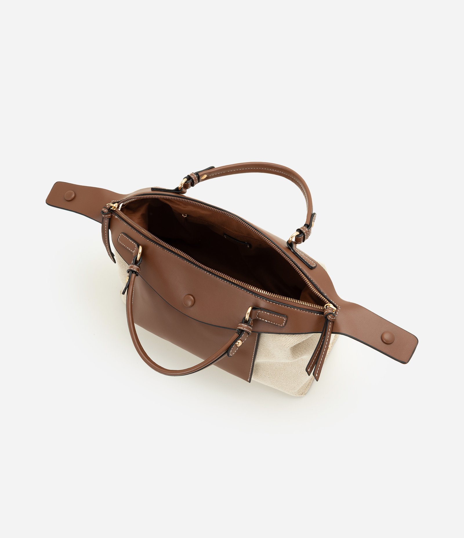 Bolsa Satchel Média com Detalhes Contrastantes Bege 4