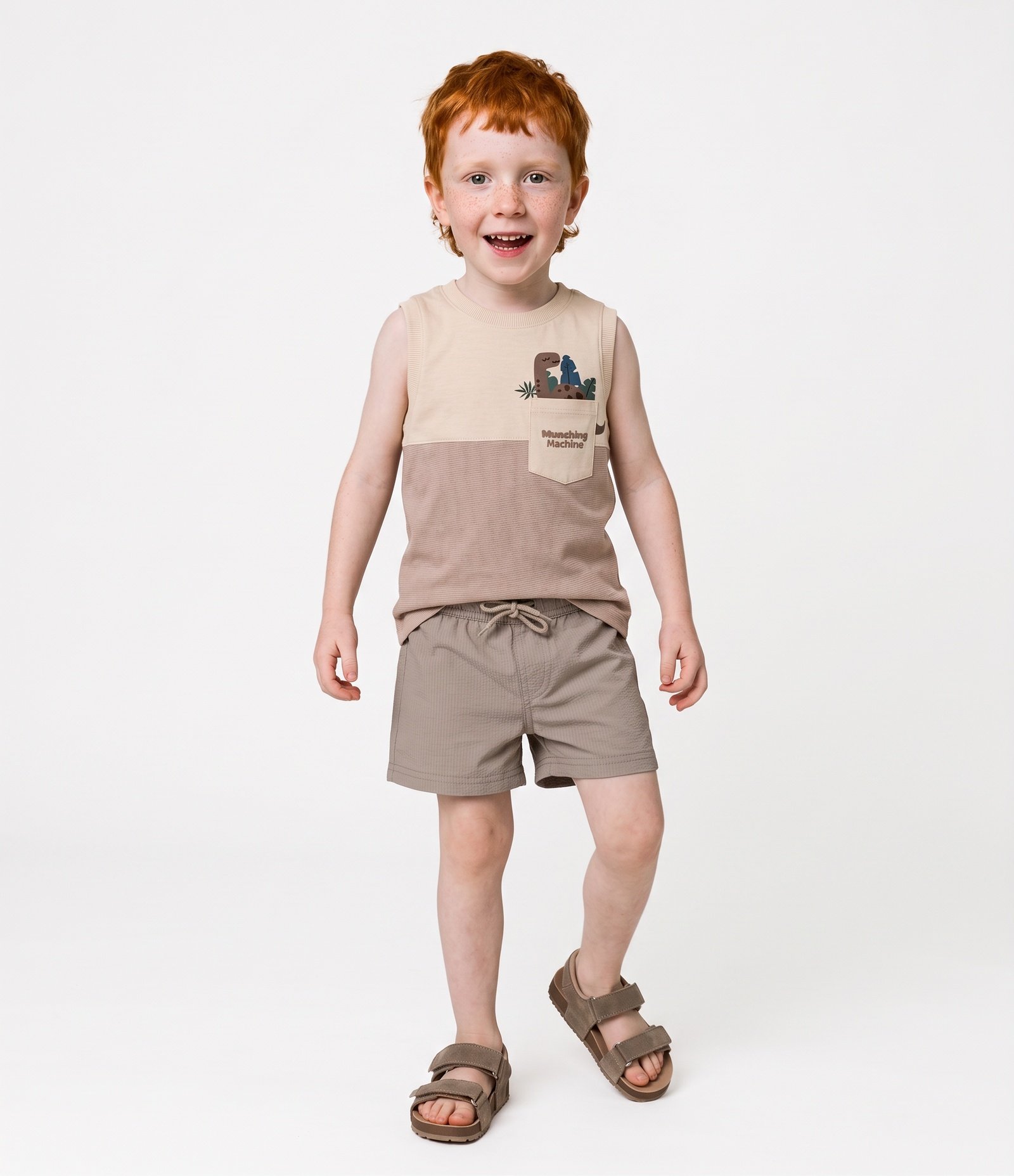 Camiseta Infantil Em Algodão Estampa Dinossauro - Tam de 1 a 6 Anos Bege 1