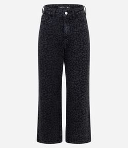 Calça Reta Cropped em Jeans com Cintura Alta e Estampa Animal Print