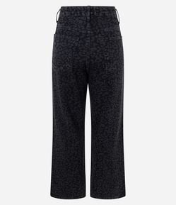 Calça Reta Cropped em Jeans com Cintura Alta e Estampa Animal Print