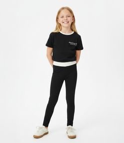 Calça Legging em Poliamida com Cós Contrastante Infantil - Tam 5 a 16 Anos