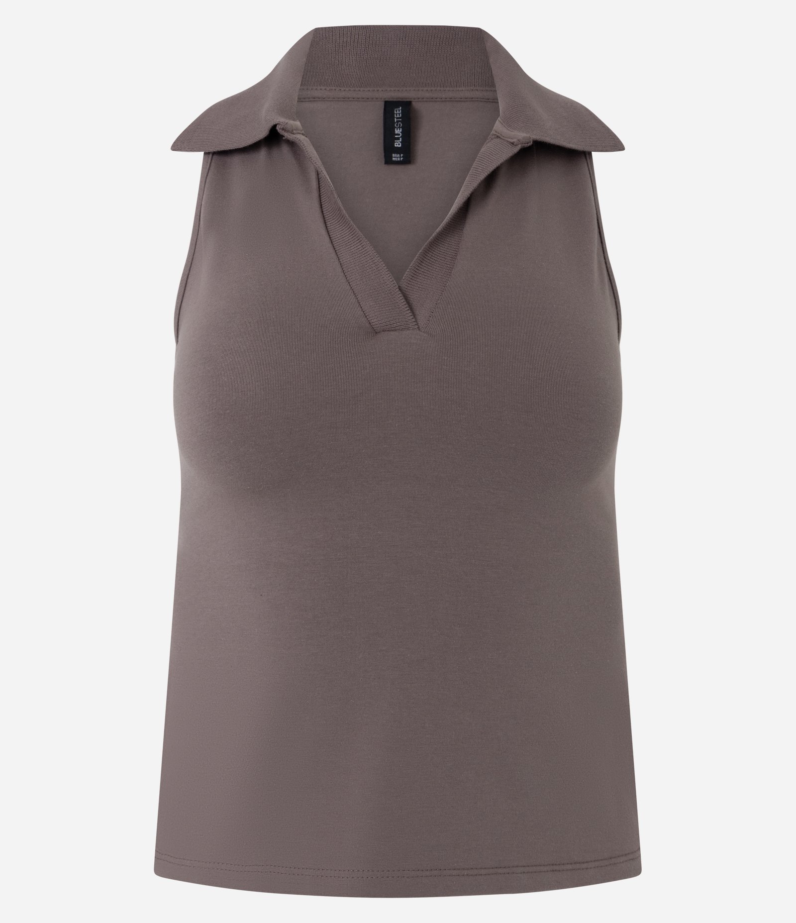 Blusa Polo em Decote V Sem Mangas Marrom 1