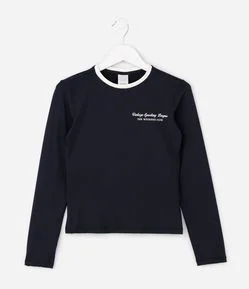Camiseta Slim em Poliamida com Lettering e Gola Contrastante - Tam 5 a 16 Anos