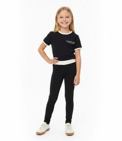 Camiseta Slim em Poliamida com Lettering e Gola Contrastante - Tam 5 a 16 Anos