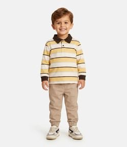 Camiseta Polo Infantil em Algodão Listrada - Tam 1 a 6 Anos