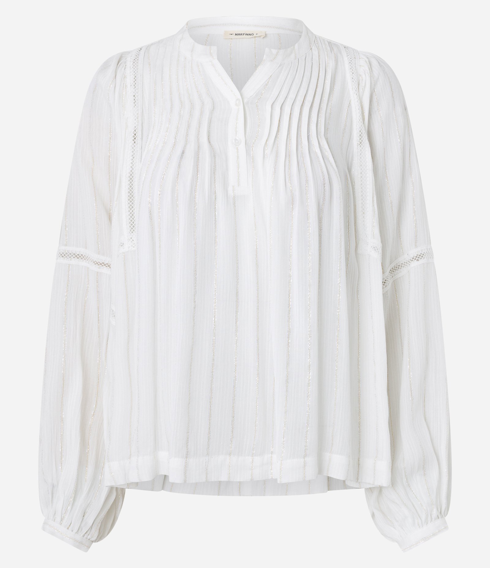 Blusa em Viscose com Entremeios e Mangas Bufantes Branco 5