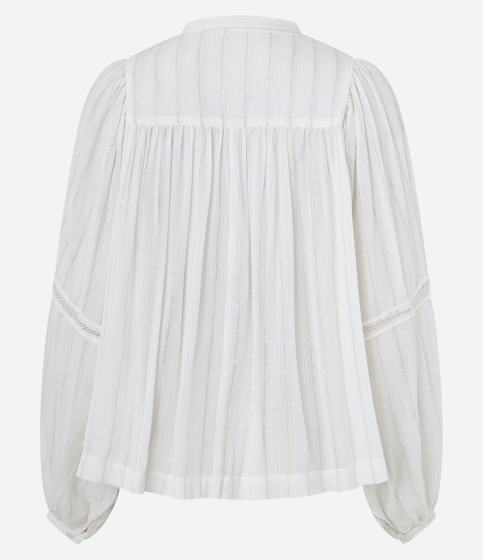 Blusa em Viscose com Entremeios e Mangas Bufantes Branco 7