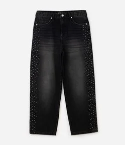 Calça Jeans Super Baggy com Tachas Laterais