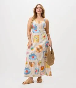 Vestido Midi em Viscolinho com Estampa de Selos Curve & Plus Size