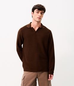 Camiseta Manga Longa Texturizada Gola V