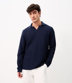 Camiseta Manga Longa Texturizada Gola V