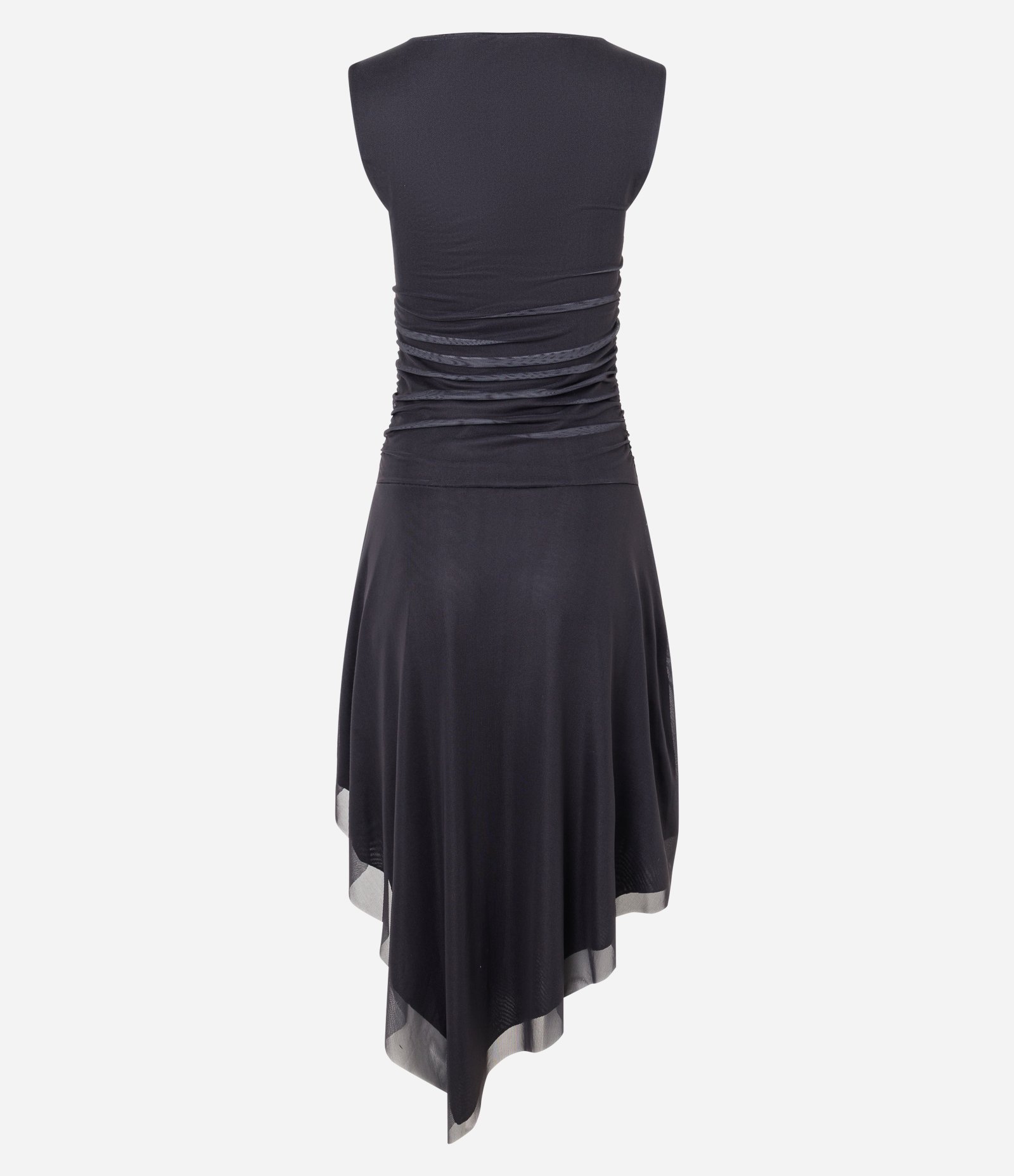 Vestido Midi em Tule com Estampa Abstrata e Barra Assimétrica Preto 6
