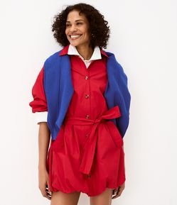 Vestido Balonê em Algodão com Faixa para Amarração