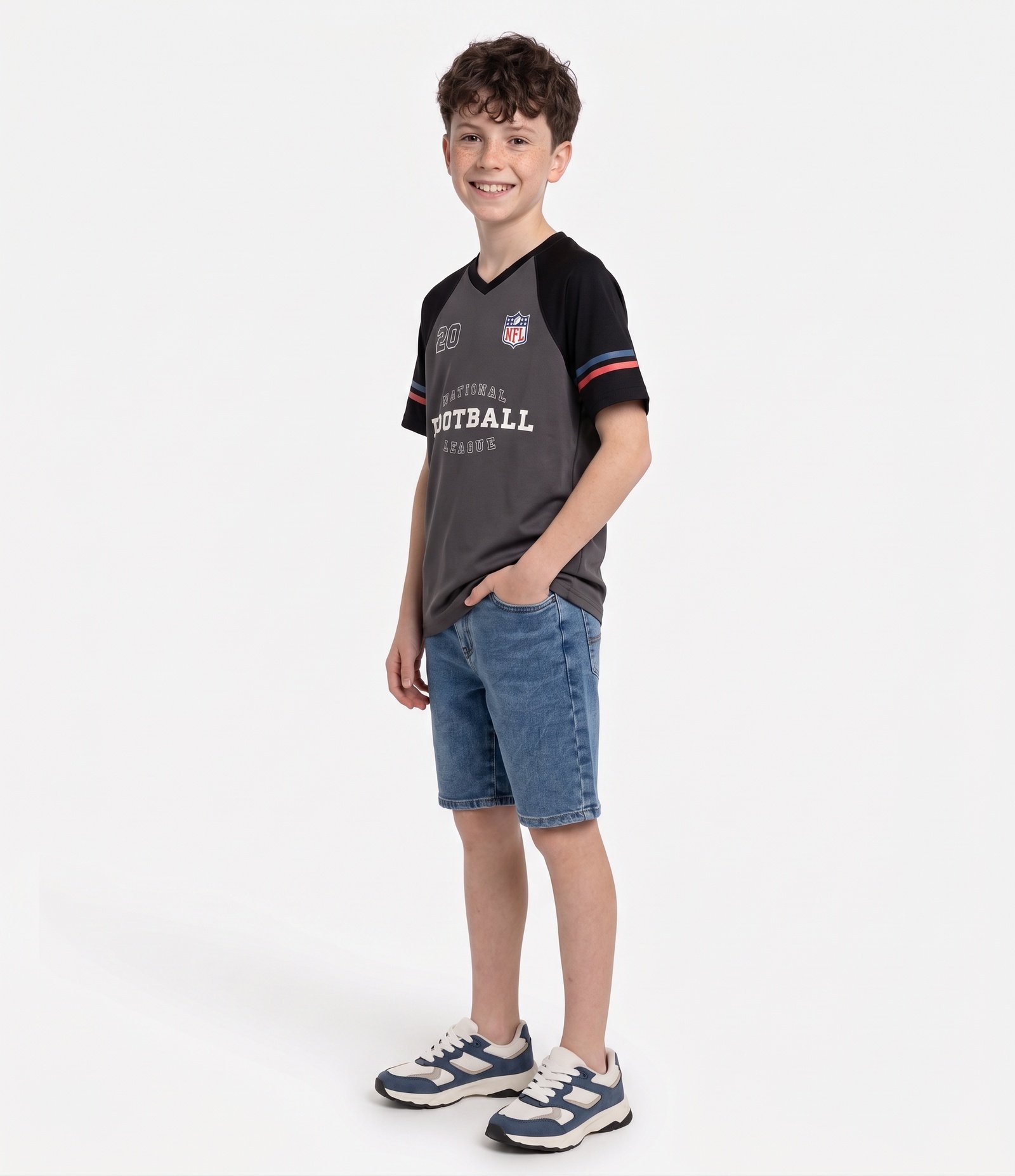 Camiseta Infantil NFL Football Acompanha Mochila Gymsack - Tam 5 a 14 Anos Cinza 2