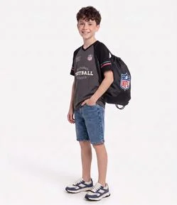 Camiseta Infantil NFL Football Acompanha Mochila Gymsack - Tam 5 a 14 Anos