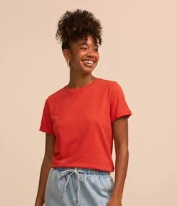 Camiseta Regular em Algodão com Manga Dobrada