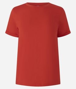 Camiseta Regular em Algodão com Manga Dobrada