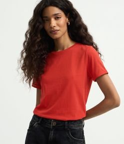 Camiseta Regular em Algodão com Manga Dobrada