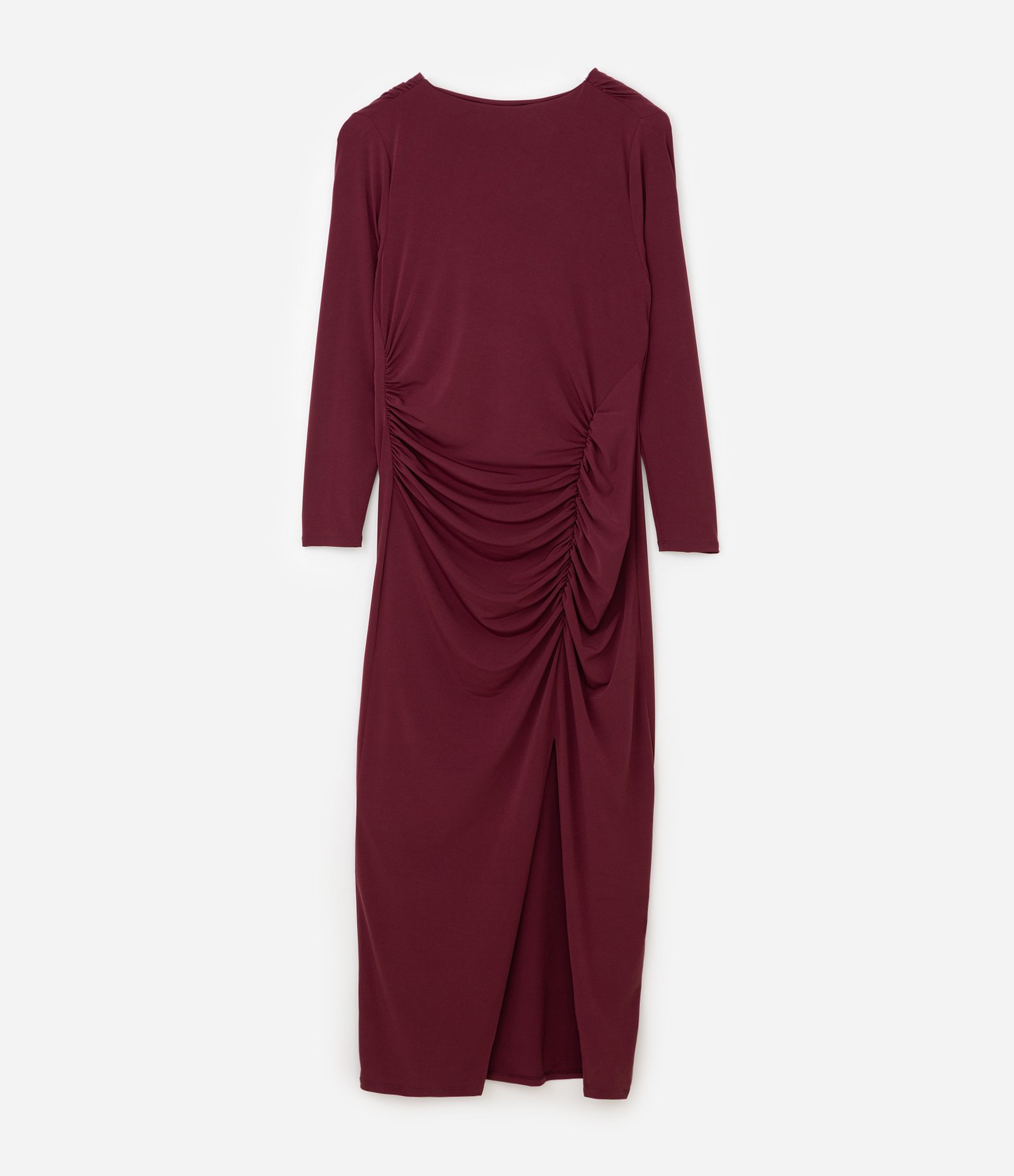 Vestido Midi em Poliamida com Franzido Lateral e Decote Degagê Curve & Plus Size Vinho 1