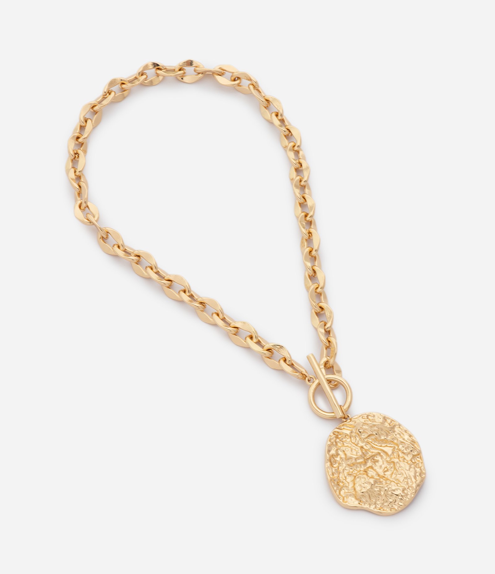 Colar Longo com Corrente e Pingente Orgânico Dourado 2