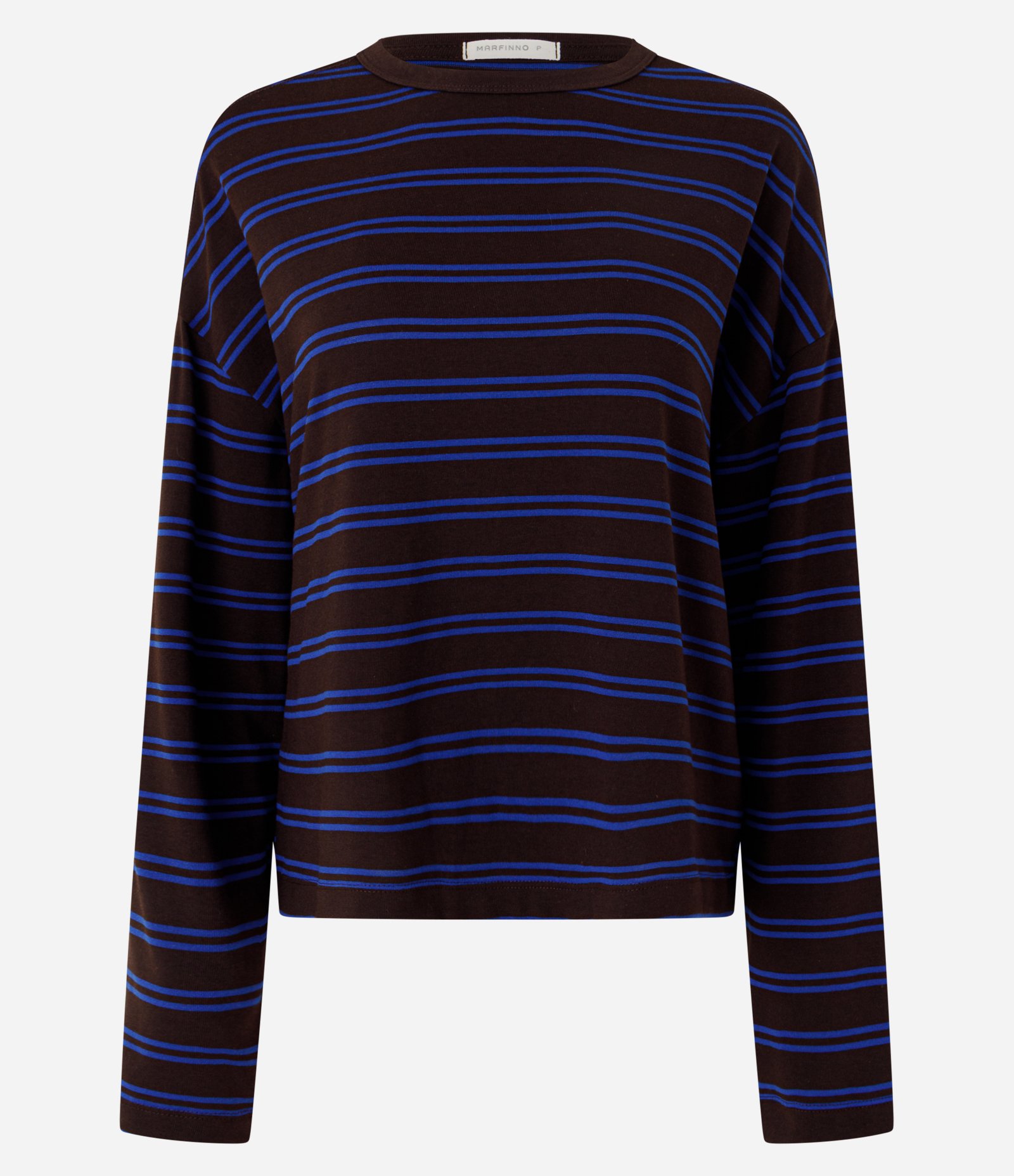 Blusa Oversized em Algodão com Estampa Listrada Marrom/Azul 1