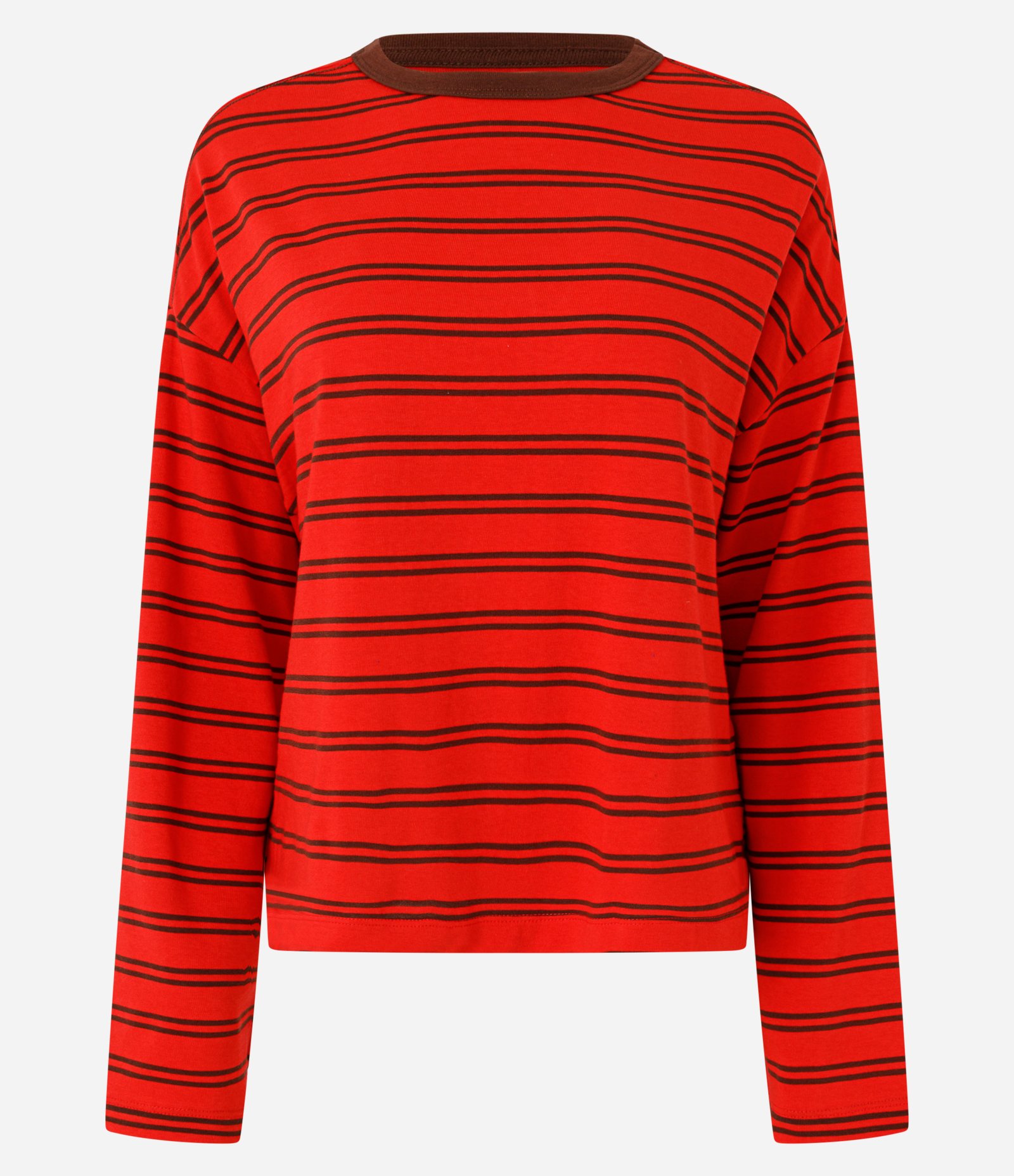 Blusa Oversized em Algodão com Estampa Listrada Vermelho/Marrom 1