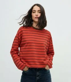 Blusa Oversized em Algodão com Estampa Listrada