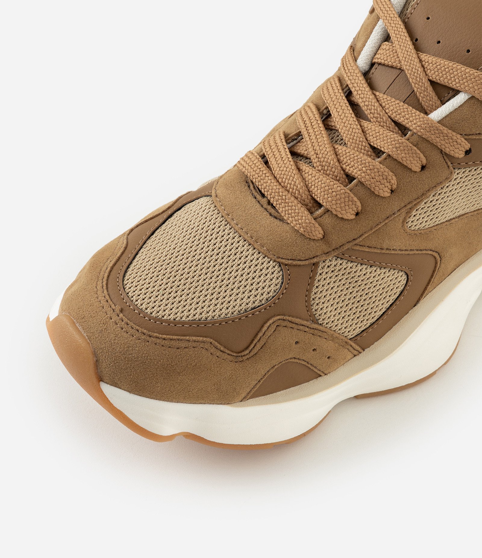 Tênis Dad Sneaker Recortes Mix de Materiais Bege 5