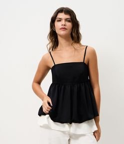 Blusa Balonê com Decote Quadrado e Alças Finas