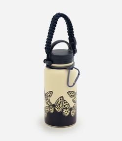 Garrafa Térmica em Metal com Alça de Corda e Estampa de Borboletas 750ml