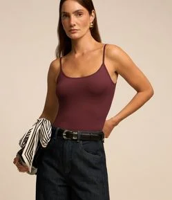 Blusa Básica em Poliamida com Alças Finas